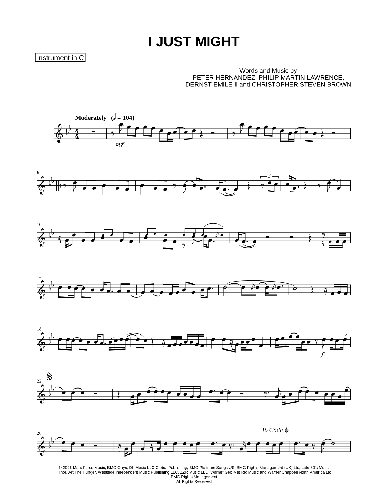 I Just Might - C Instrument & Piano