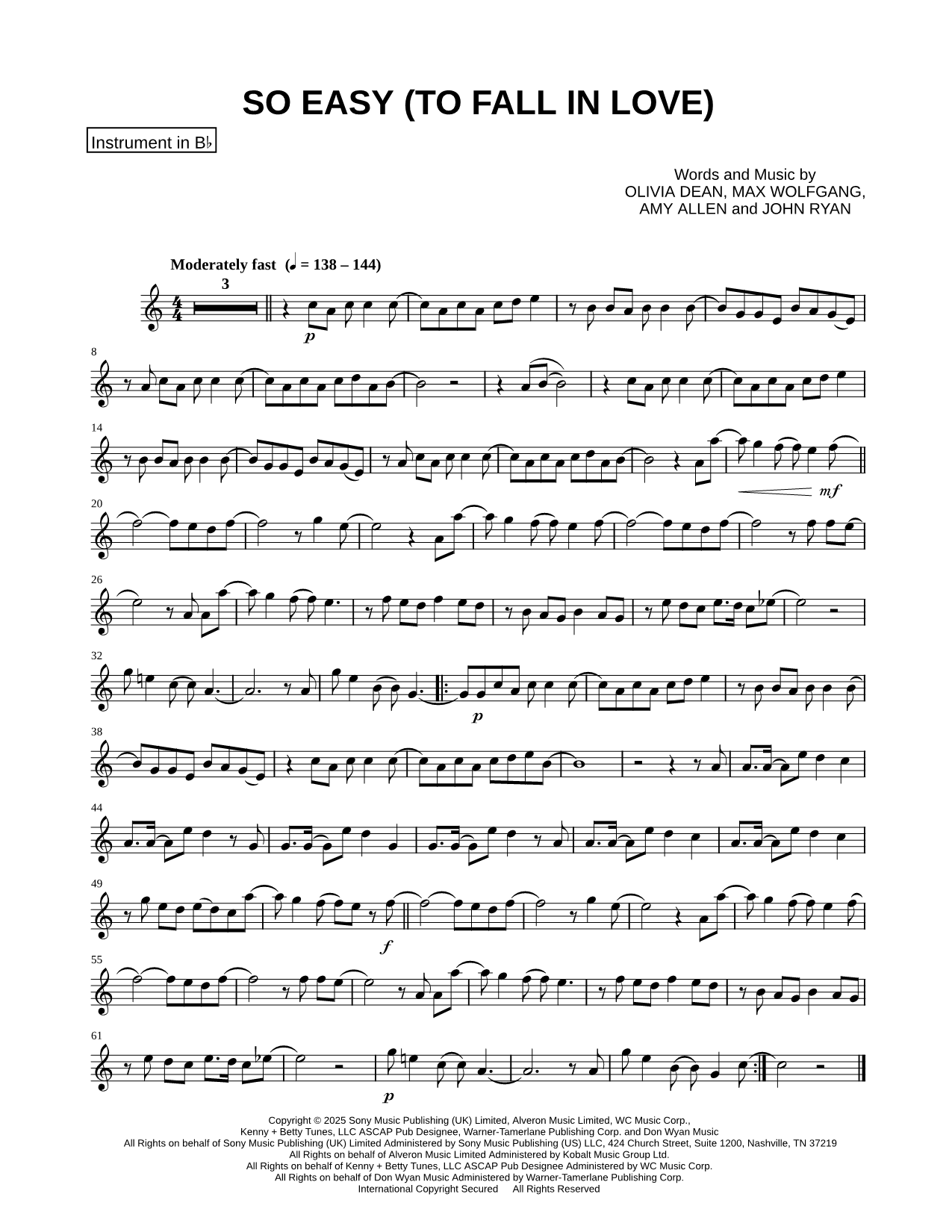 So Easy (To Fall in Love) - Bb Instrument & Piano