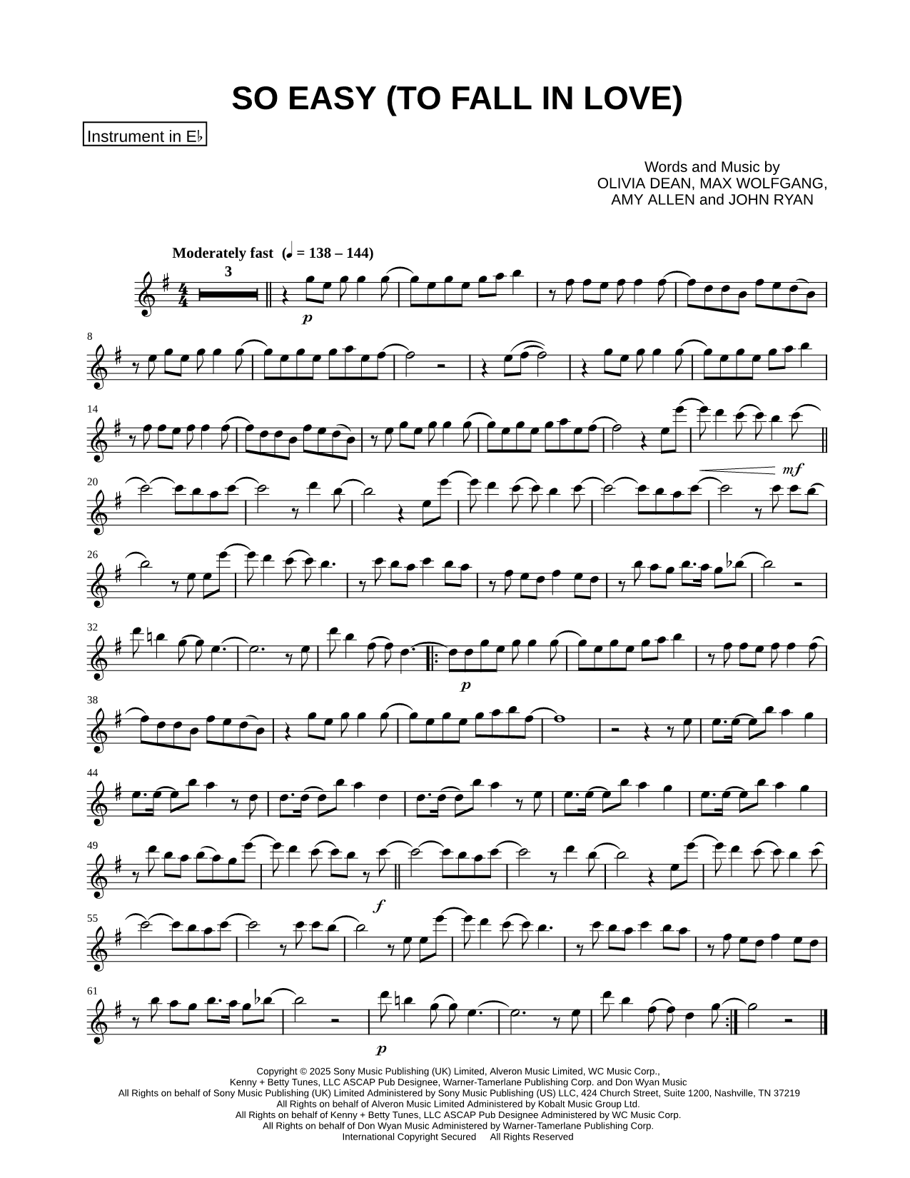 So Easy (To Fall in Love) - Eb Instrument & Piano