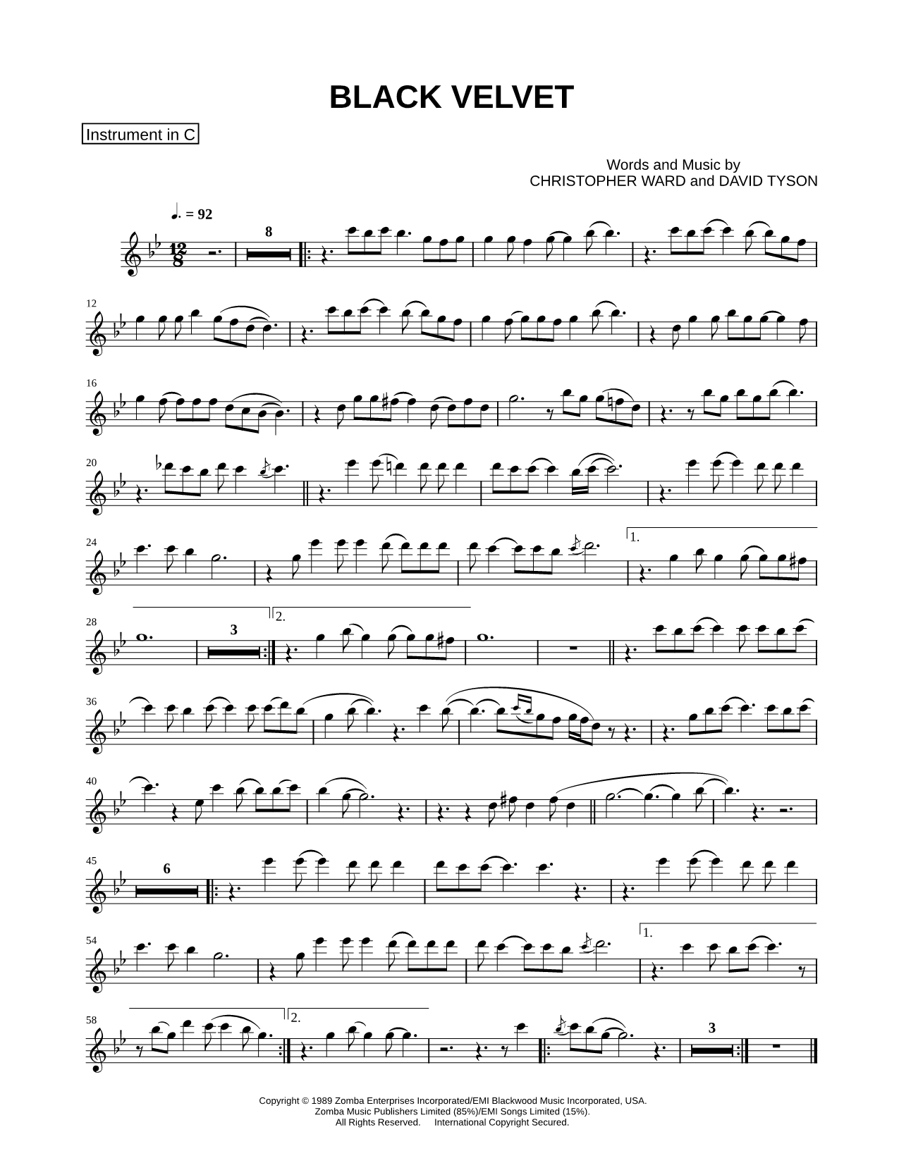 Black Velvet - C Instrument & Piano