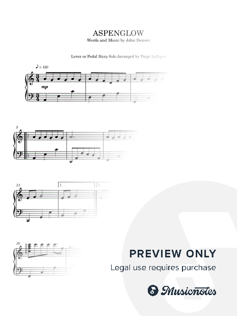 Aspenglow by John Denver - Lever OR Pedal Harp Solo