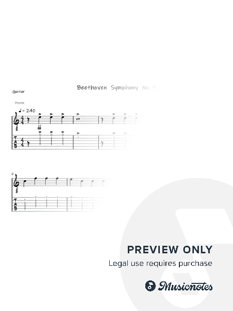 Beethoven Symphony No. 5 EZ Guitar With Tab