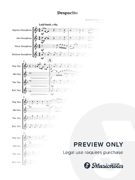 Despacito by Luis Fonsi - Saxophone quartet (SATB)
