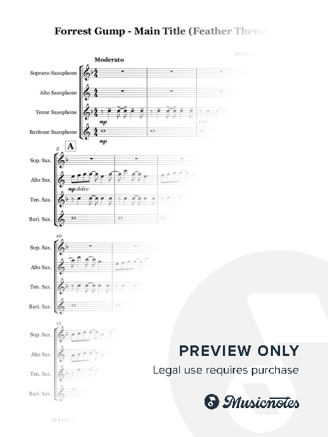 Forrest Gump - Main Title (Feather Theme) - Saxophone quartet (SATB)