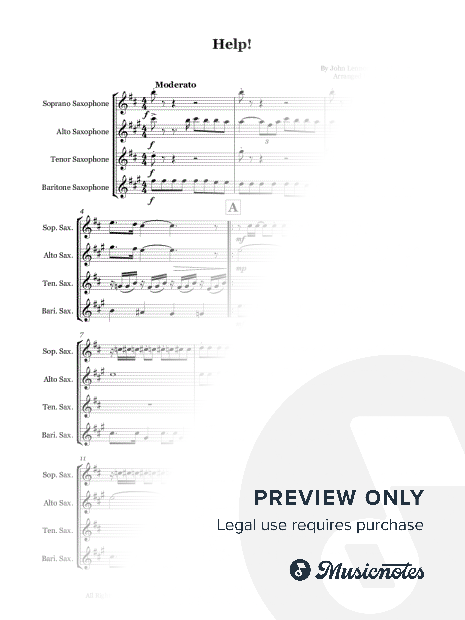 Help! by The Beatles - Saxophone quartet (SATB)
