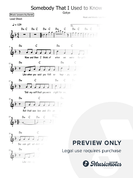 Somebody That I Used to Know (Gotye) [Lead Sheet]