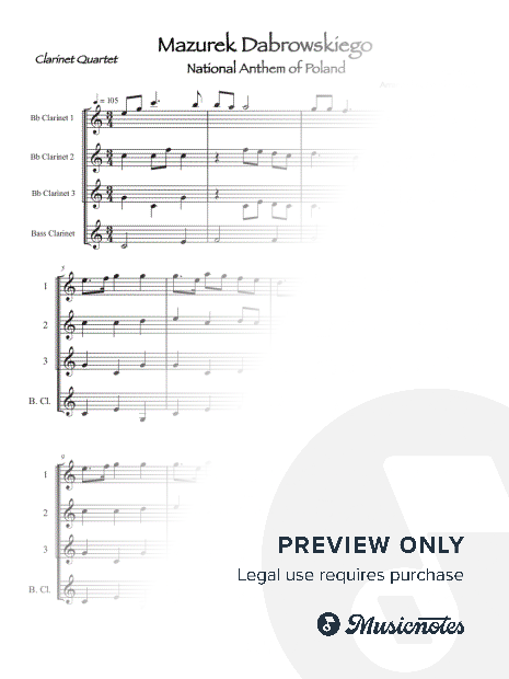Mazurek Dabrowskiego, National Anthem of Poland - Clarinet Quartet