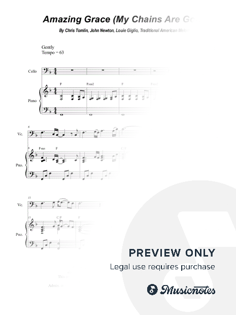 Amazing Grace (My Chains Are Gone) (Cello solo and Piano)
