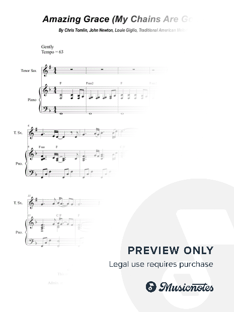 Amazing Grace (My Chains Are Gone) (Tenor Saxophone and Piano)