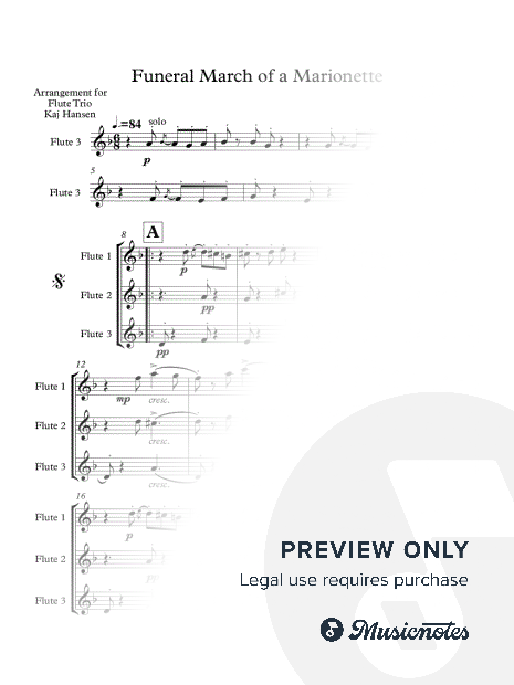 Funeral March of Marionette - Gounod (Theme From Alfred Hitchcock Presents) For 3 C Flutes