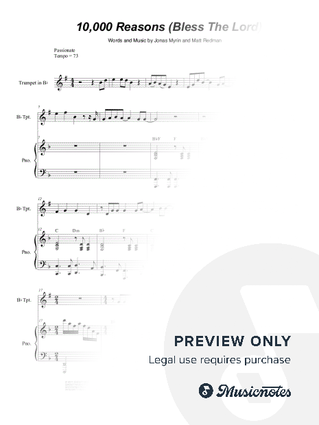 10,000 Reasons (Bless the Lord) (Bb-Trumpet solo and Piano)