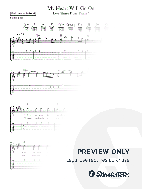 My Heart Will Go On (Titanic, Celine Dion) [Guitar Tab]