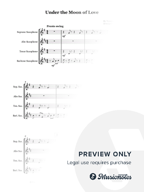 Under the Moon of Love by Showaddywaddy/Curtis Lee - Saxophone quartet (SATB)