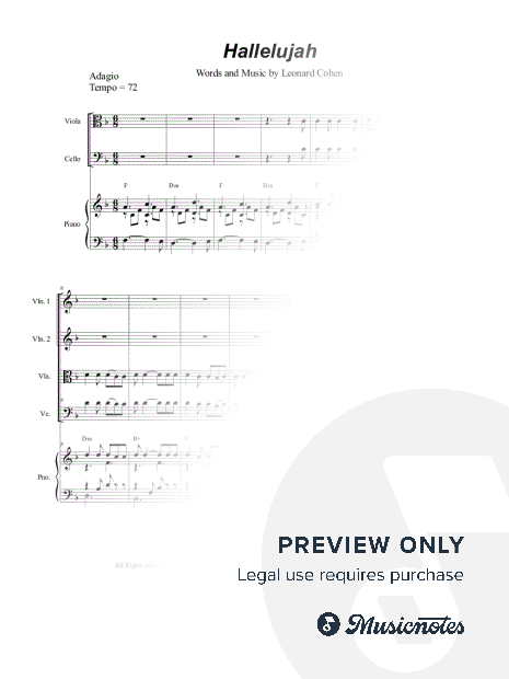 Hallelujah (String Quartet and Piano)