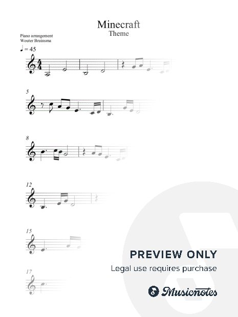 Minecraft theme [1 hand] Sheet Music — Easy Piano
