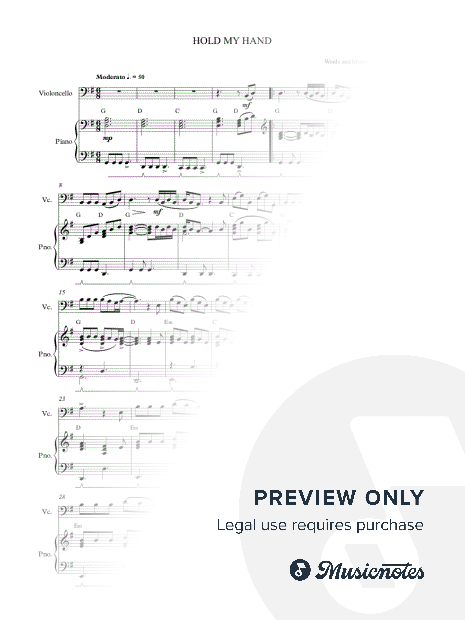 Hold My Hand (Tomaz Nedoh) Cello & Piano