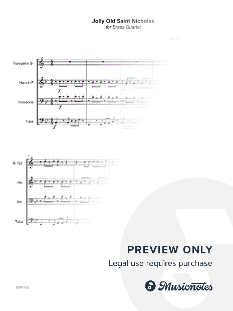 JOLLY OLD SAINT NICHOLAS - BRASS QUARTET (Trumpet, Horn, Trombone, Tuba) unaccompanied