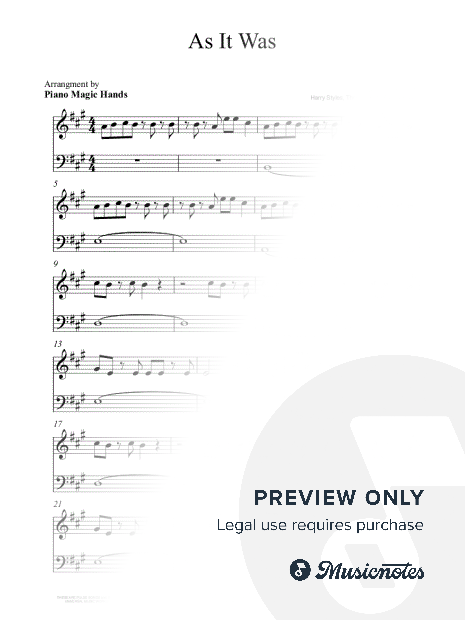As It Was Easy Piano