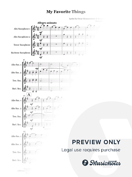 My Favorite Things from the Sound of Music - Saxophone quartet (AATB)