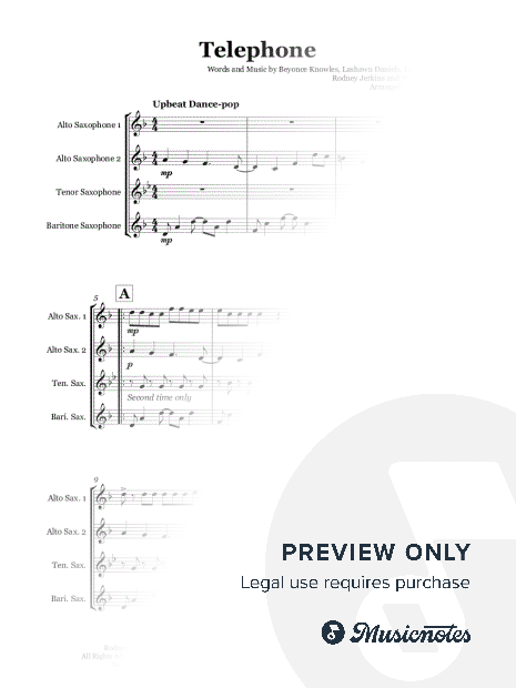 Telephone by Lady Gaga and Beyonce - Saxophone quartet (AATB)