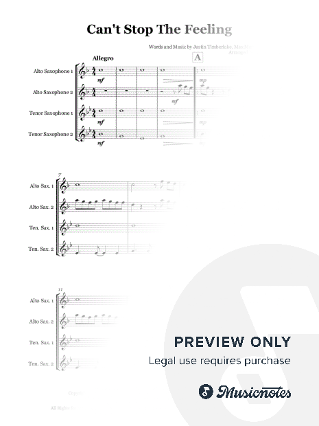 Can't Stop The Feeling by Justin Timberlake - Saxophone quartet (AATT)