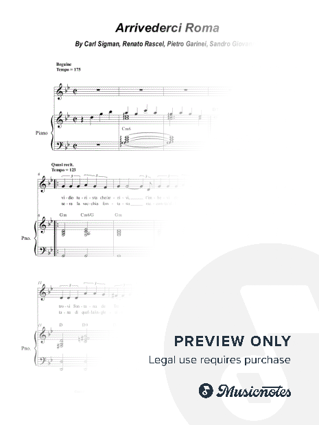 Arrivederci, Roma (Vocal solo - Medium Key)