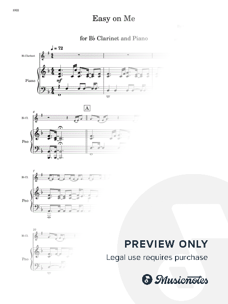 Easy on Me - Bb Clarinet and Piano (Full Score and Parts)