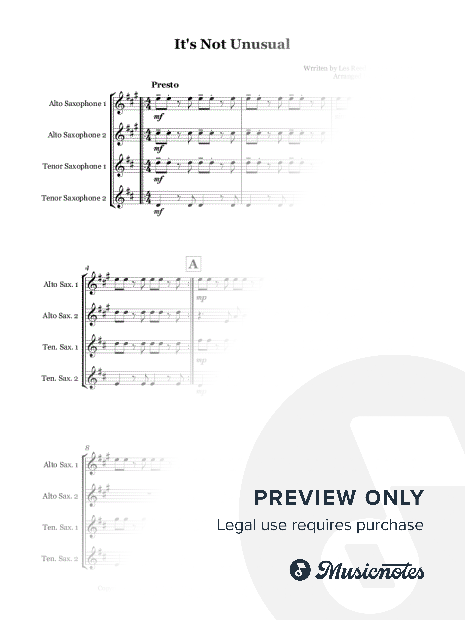 It's Not Unusual by Tom Jones - Saxophone quartet (AATT)
