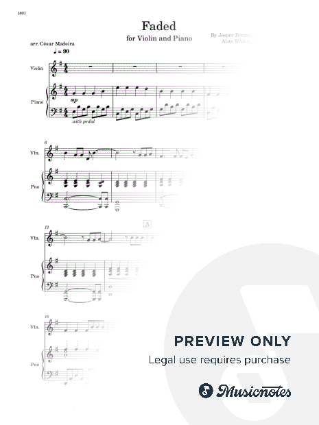 Faded - Violin and Piano (Full Score and Parts)
