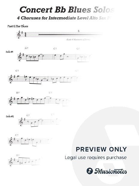 4 Concert Bb Blues Solos for Intermediate Level Alto Sax