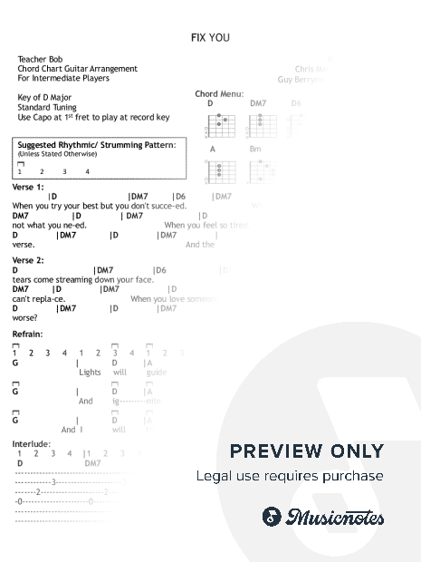 Fix You (Guitar Chords & Lyrics)