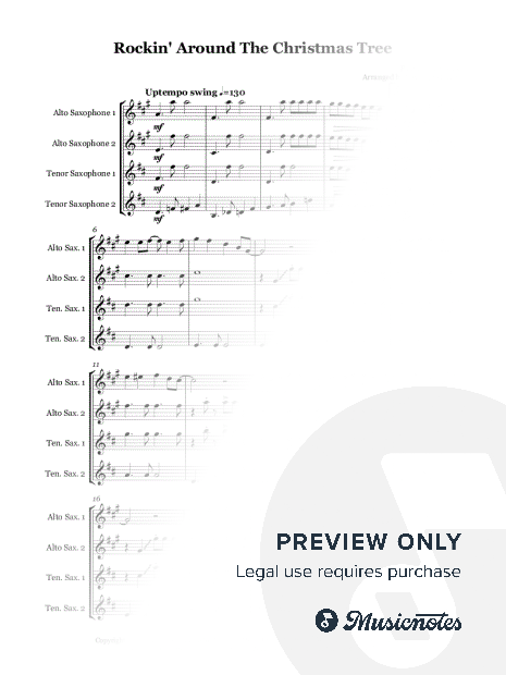 Rockin' Around The Christmas Tree by Leann Rimes and Toby Keith/Brenda Lee/Kim Wilde - Saxophone quartet (AATT)