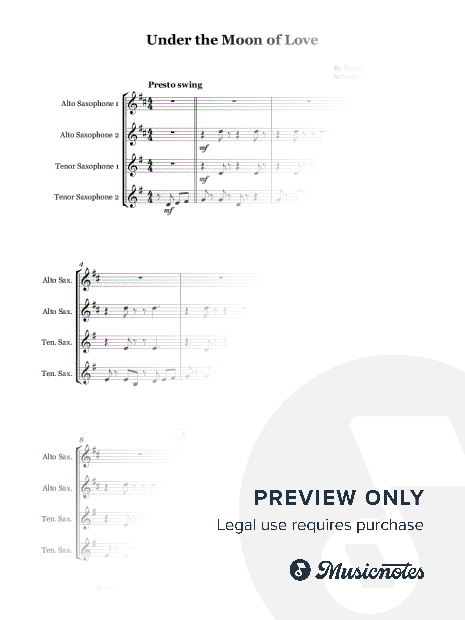 Under the Moon of Love by Showaddywaddy/Curtis Lee - Saxophone quartet (AATT)