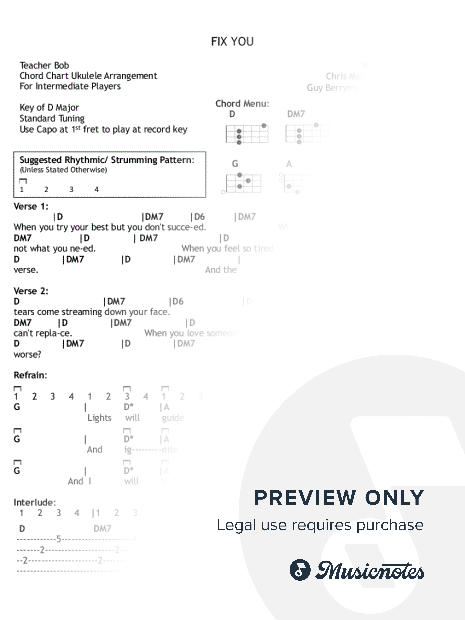 Fix You (Ukulele Chords & Lyrics)