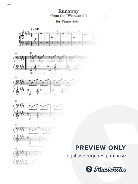 Runaway - Piano Solo - W/Chords (Full Score)