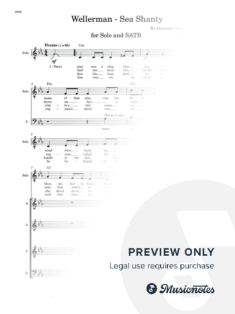 Wellerman - Solo Voice and SATB (Full Score)