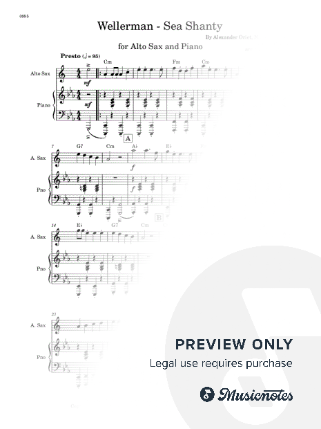 Wellerman - Alto Sax and Piano - W/Chords (Full Score and Parts)