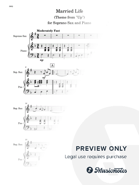 Married Life - Soprano Sax and Piano (Full Score and Parts)