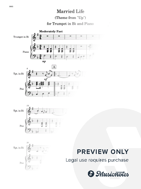 Married Life - Bb Trumpet and Piano (Full Score and Parts)
