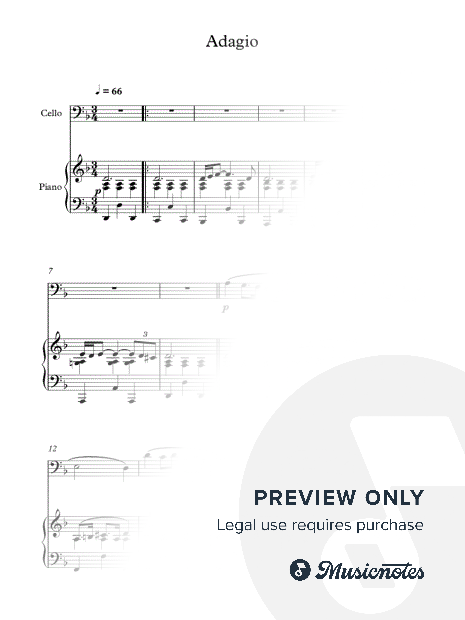 Adagio (In G Minor), Tomaso Giovanni Albinoni, For Cello & Piano