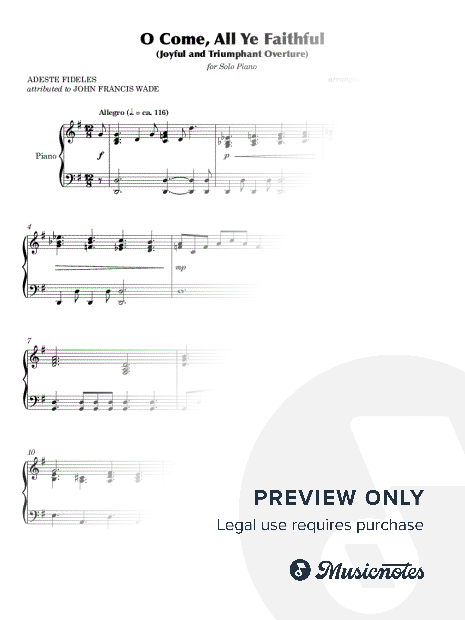 O Come, All Ye Faithful (Joyful and Triumphant Overture) (Solo Piano)