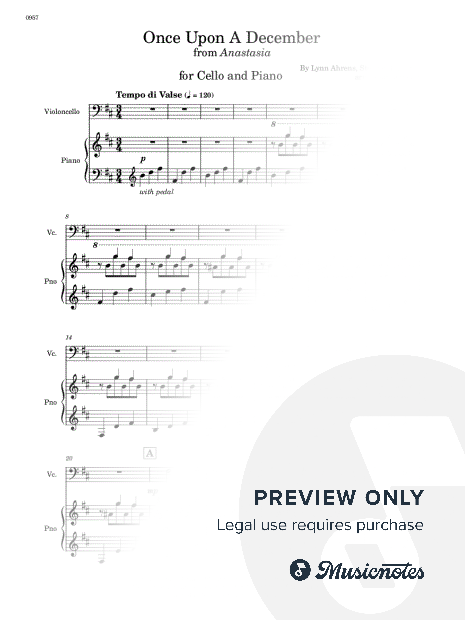 Once Upon a December - Cello and Piano (Full Score and Parts)