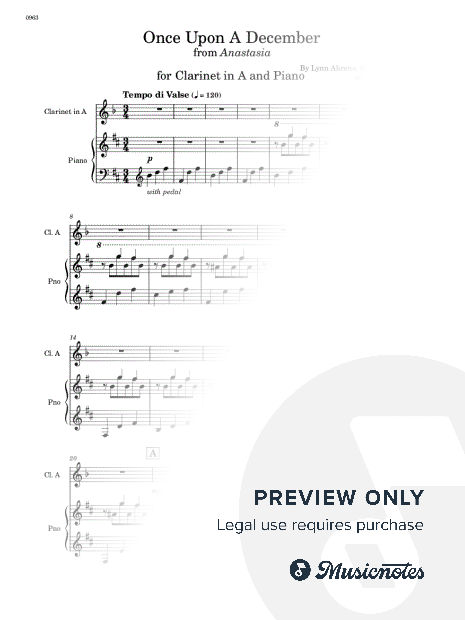 Once Upon a December - Clarinet in A and Piano (Full Score and Parts)
