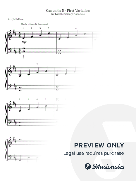 Canon in D - First Variation - Late Elementary Piano  Solo - Pachelbel