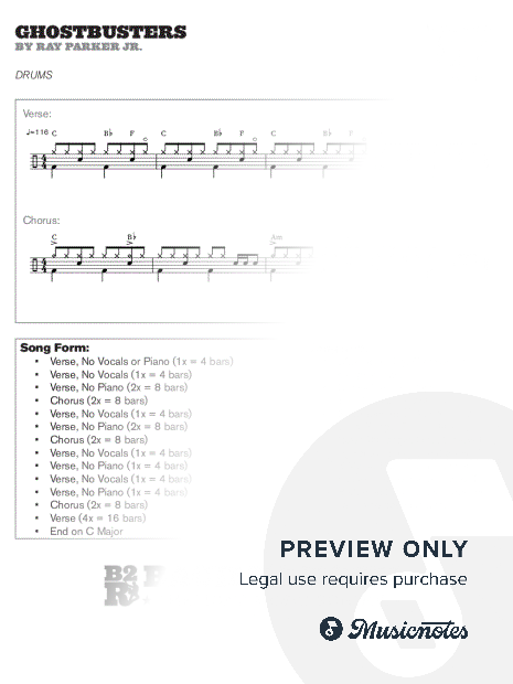 Ghostbusters - Easy Drum Lead Sheet