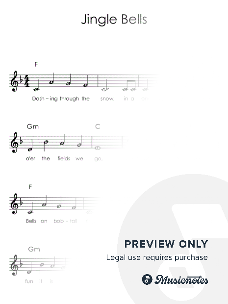 Jingle Bells I Sheet Music with Letters Chords Lyrics for Beginners