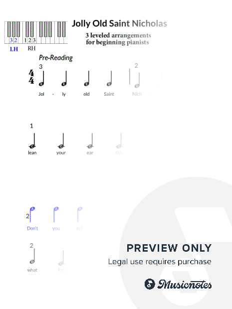 Jolly Old St. Nicholas - in 3 levels for beginning piano