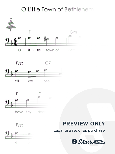 O Little Town of Bethlehem I Sheet Music with Letters Chords Lyrics for Beginners