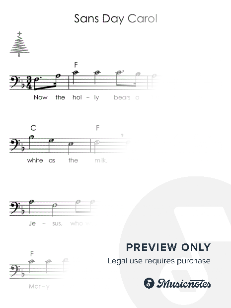 Sans Day Carol I Sheet Music with Letters Chords Lyrics for Beginners