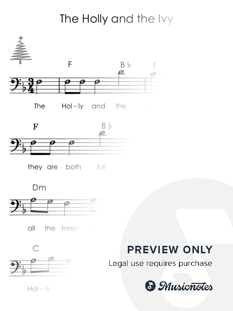 The Holly and the Ivy I Sheet Music with Letters Chords Lyrics for Beginners
